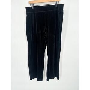 Talbots Pants Womens 1X Petite 1XP Black Velour Wide Leg Pull On Lounge Casual
